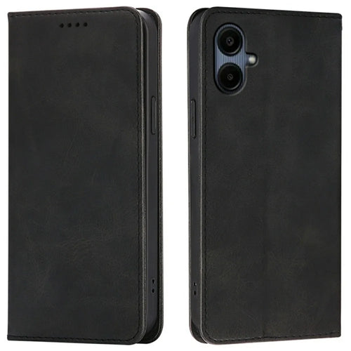 For Samsung Galaxy A08 5G / A08 4G / A07 4G Case Wallet Calf Texture Leather Phone Cover with Hidden Magnetic Closure - Black - 1