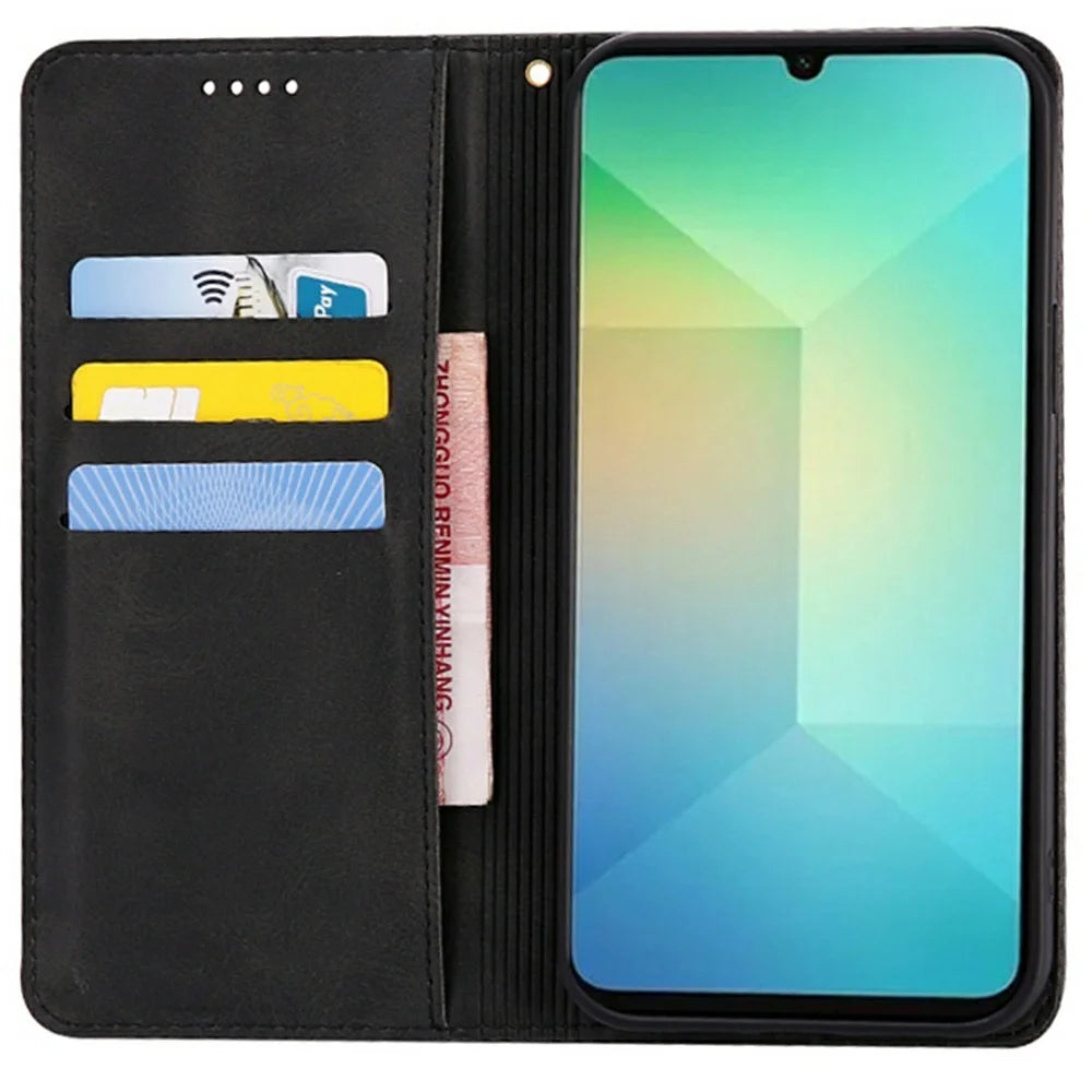 For Samsung Galaxy A08 5G / A08 4G / A07 4G Case Wallet Calf Texture Leather Phone Cover with Hidden Magnetic Closure - Black - 2