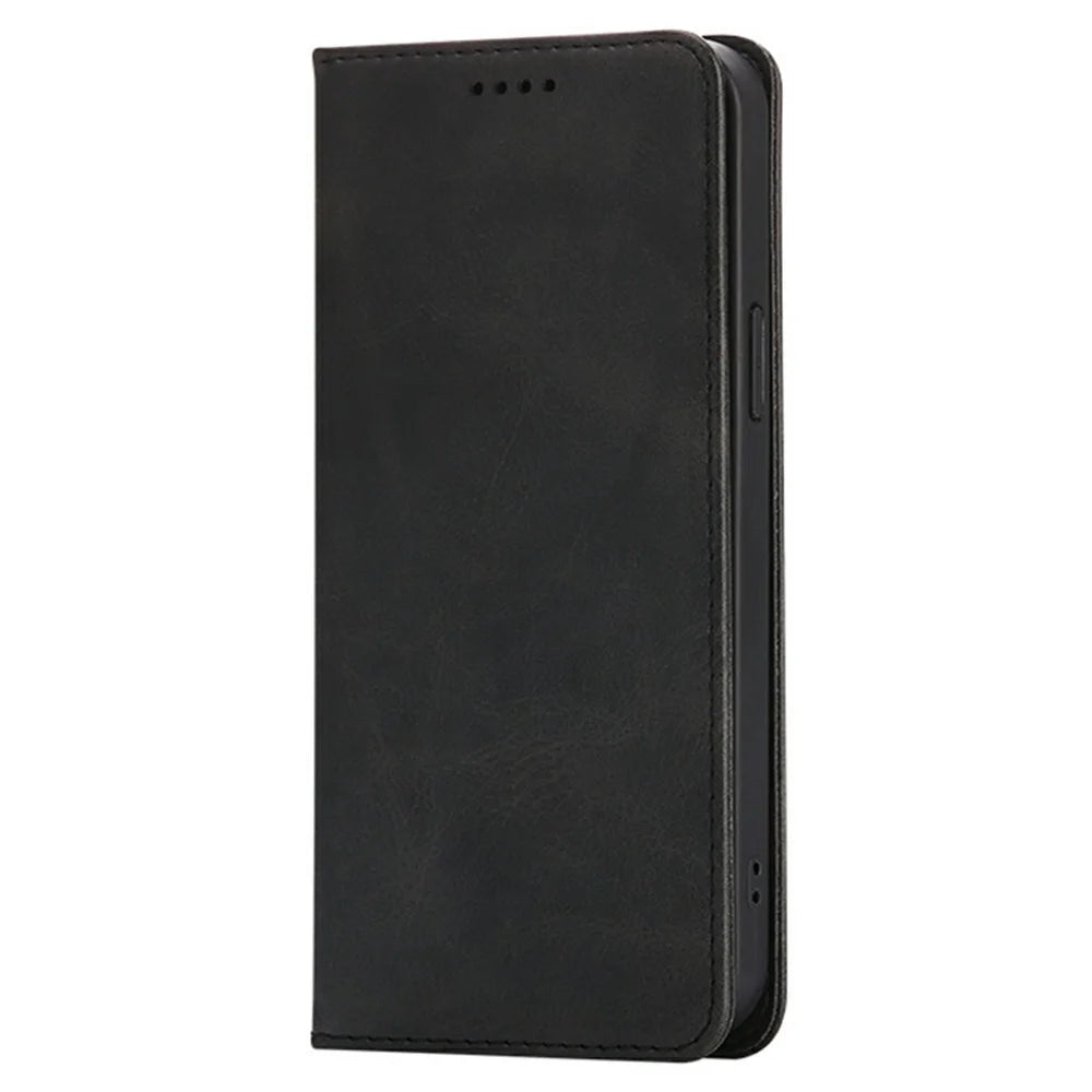 For Samsung Galaxy A08 5G / A08 4G / A07 4G Case Wallet Calf Texture Leather Phone Cover with Hidden Magnetic Closure - Black - 5