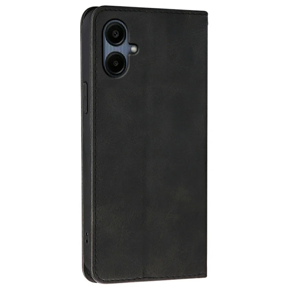 For Samsung Galaxy A08 5G / A08 4G / A07 4G Case Wallet Calf Texture Leather Phone Cover with Hidden Magnetic Closure - Black - 6