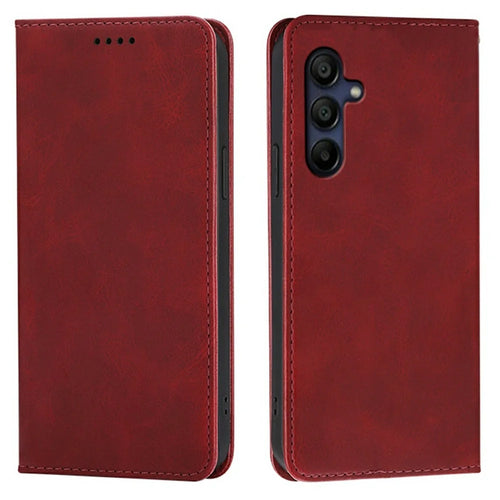 For Samsung Galaxy A18 5G / A18 4G / A17 5G / A17 4G Case Wallet Calf Texture Leather Phone Cover with Hidden Magnetic Closure - Red - 1