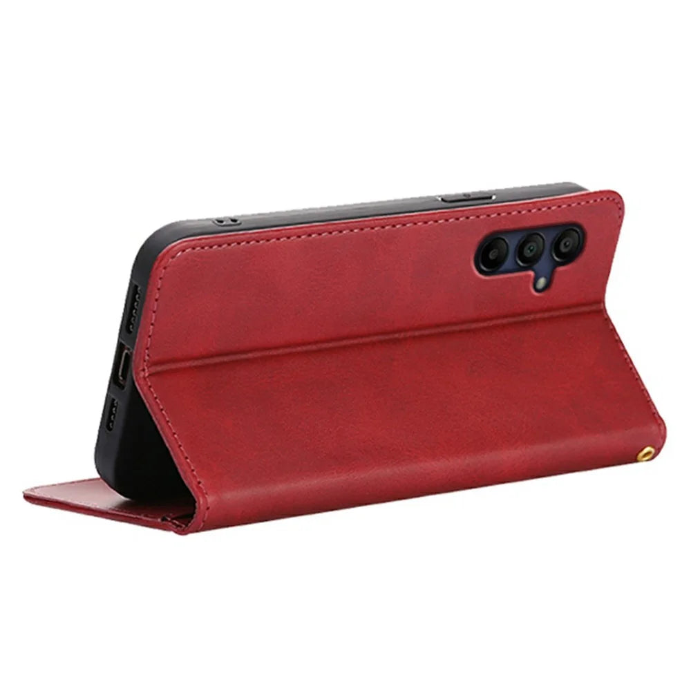 For Samsung Galaxy A18 5G / A18 4G / A17 5G / A17 4G Case Wallet Calf Texture Leather Phone Cover with Hidden Magnetic Closure - Red - 4