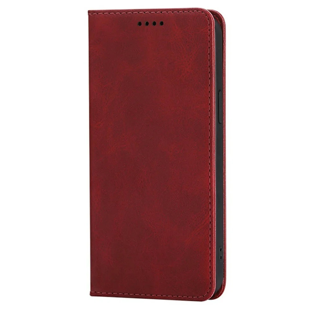 For Samsung Galaxy A18 5G / A18 4G / A17 5G / A17 4G Case Wallet Calf Texture Leather Phone Cover with Hidden Magnetic Closure - Red - 5