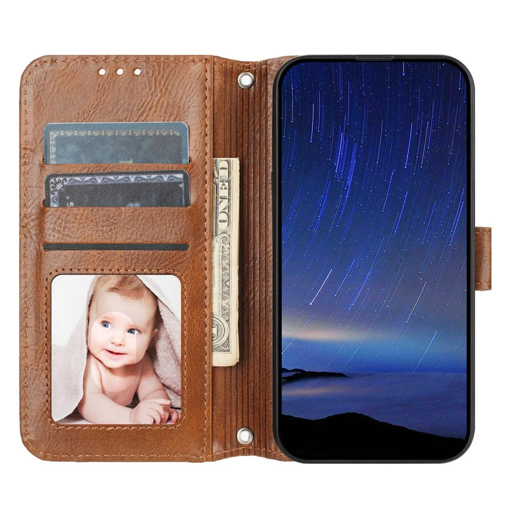 For iPhone Air Case Zipper Pocket Wallet Leather Phone Cover with Wrist Strap - Brown - 3