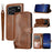 For iPhone 17 Pro Case Zipper Pocket Wallet Leather Phone Cover with Wrist Strap - Brown - 1