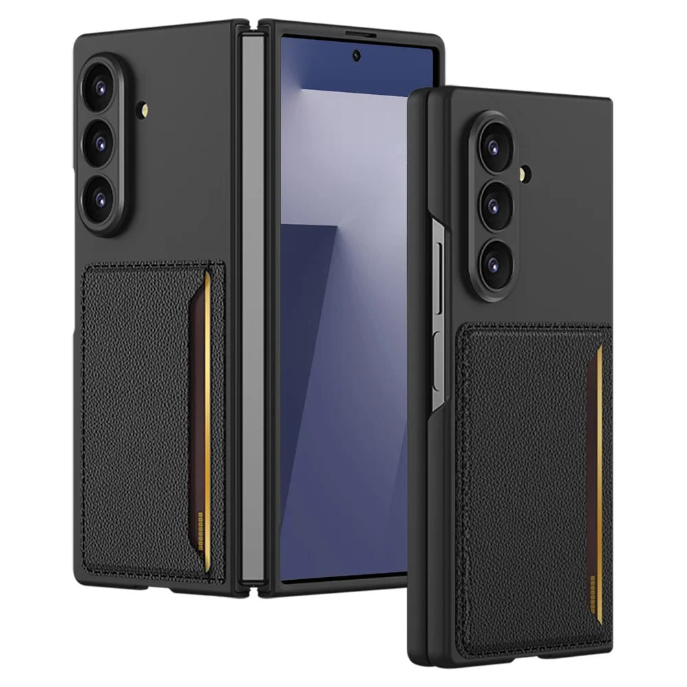 GKK For Samsung Galaxy Z Fold7 5G Case Hard PC Phone Cover with Slim Card Holder, Screen Film - Black - 1