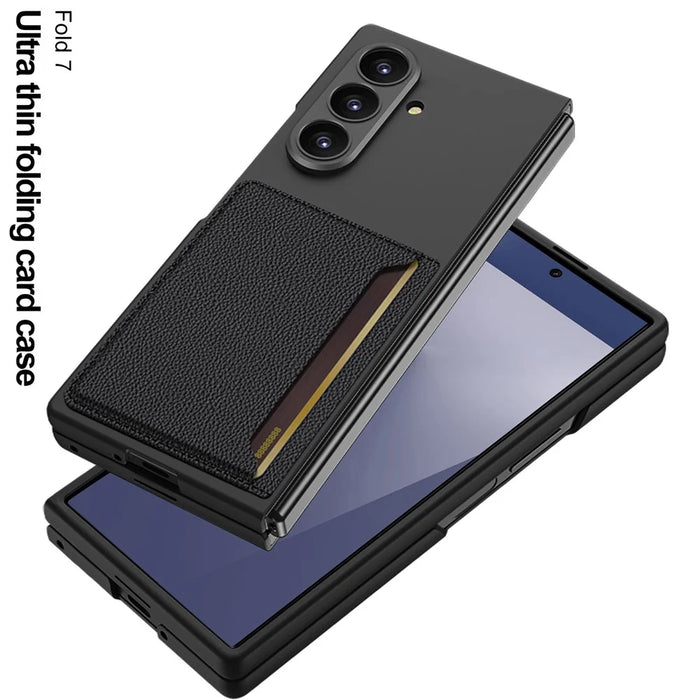 GKK For Samsung Galaxy Z Fold7 5G Case Hard PC Phone Cover with Slim Card Holder, Screen Film - Black - 3