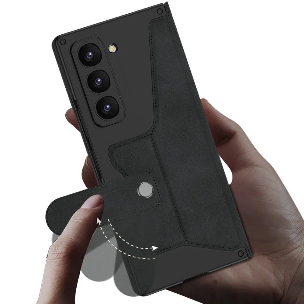 GKK For Samsung Galaxy Z Fold7 5G Kickstand Case Pencil Slot PC+PU Phone Cover with Screen Film - Black - 6