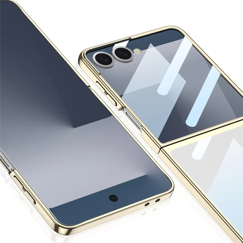 GKK For Samsung Galaxy Z Flip7 5G Case Electroplating Hard PC Tempered Glass Phone Cover with Screen Film - Champagne Gold - 4