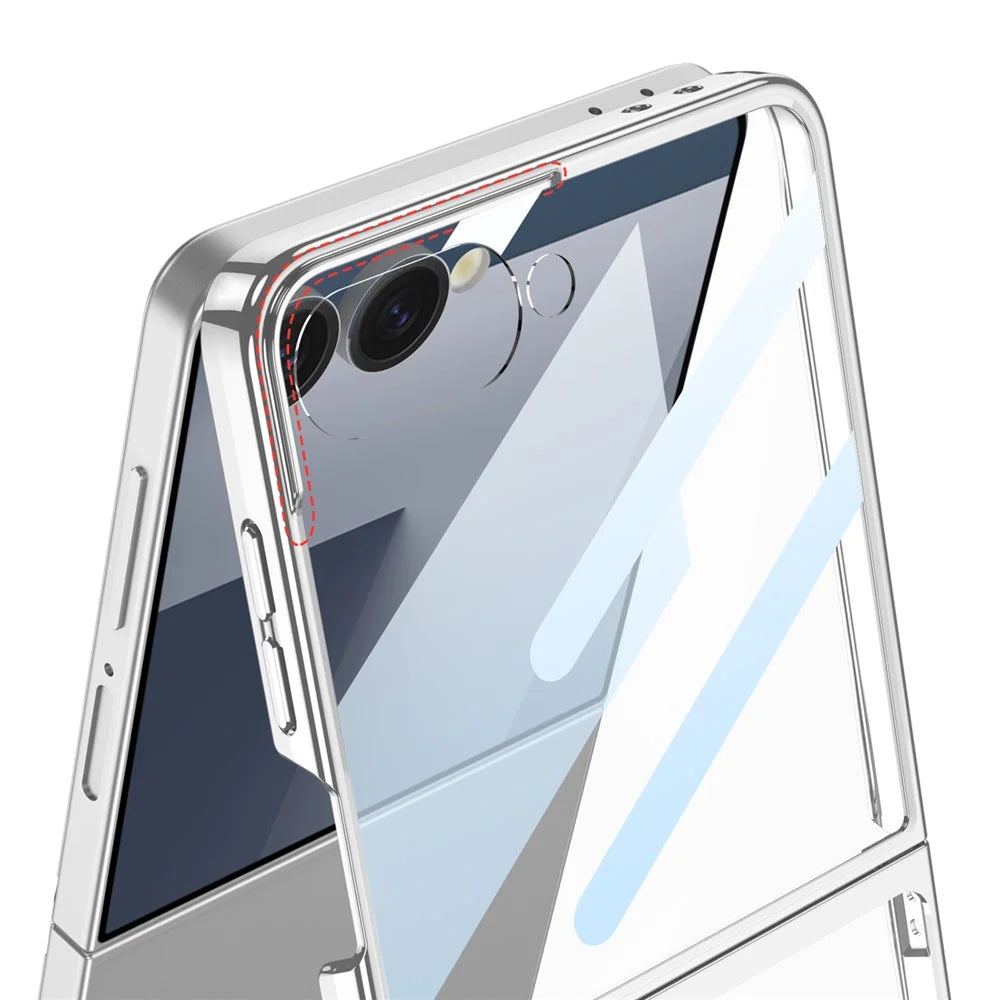 GKK For Samsung Galaxy Z Flip7 5G Case Electroplating Hard PC Tempered Glass Phone Cover with Screen Film - Champagne Gold - 5