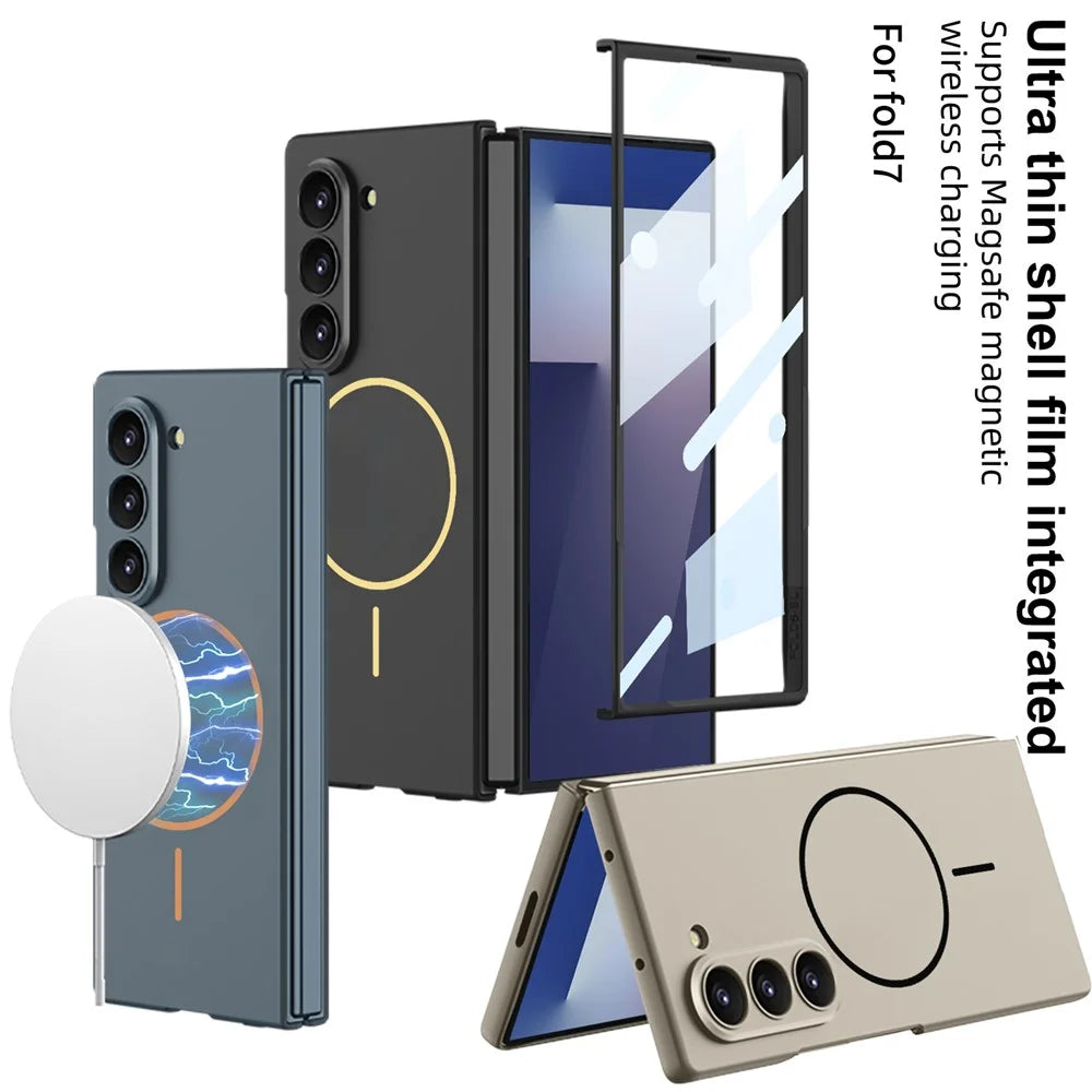 GKK For Samsung Galaxy Z Fold7 5G Magnetic Case Slim Hard PC + Tempered Glass Phone Cover with Screen Film - Black - 4