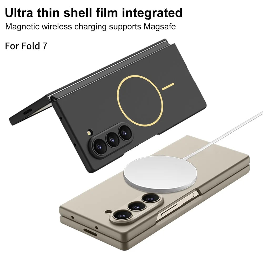 GKK For Samsung Galaxy Z Fold7 5G Magnetic Case Slim Hard PC + Tempered Glass Phone Cover with Screen Film - Black - 5