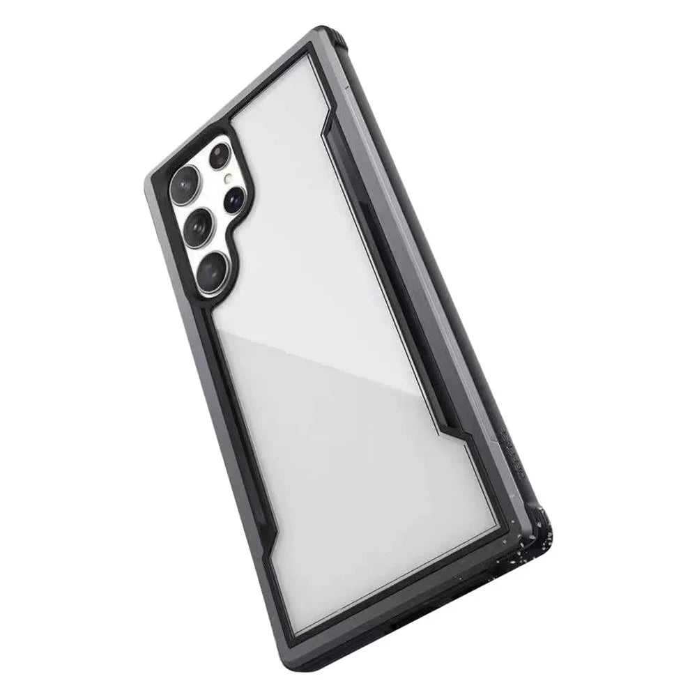 DEFENSE For Samsung Galaxy S22 Ultra 5G Transparent PC+TPU+Aluminum Alloy Phone Case Drop-proof Back Cover - Black - 1