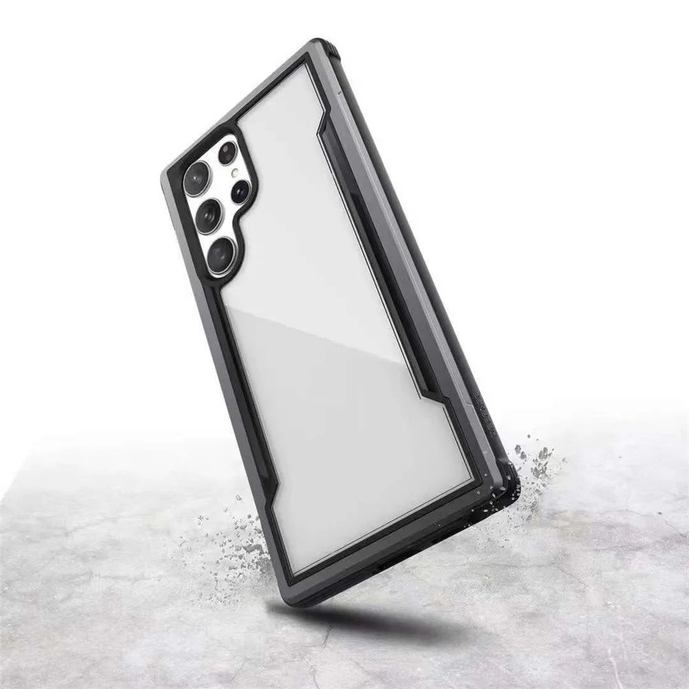 DEFENSE For Samsung Galaxy S22 Ultra 5G Transparent PC+TPU+Aluminum Alloy Phone Case Drop-proof Back Cover - Black - 3