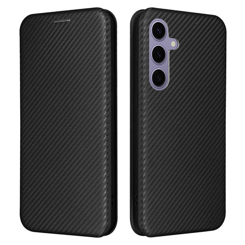 For Samsung Galaxy S25 FE Case Carbon Fiber Texture Drop-Proof PU Leather Phone Cover - Black - 1