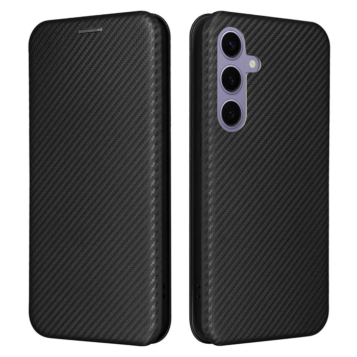 For Samsung Galaxy S25 FE Case Carbon Fiber Texture Drop-Proof PU Leather Phone Cover - Black - 1