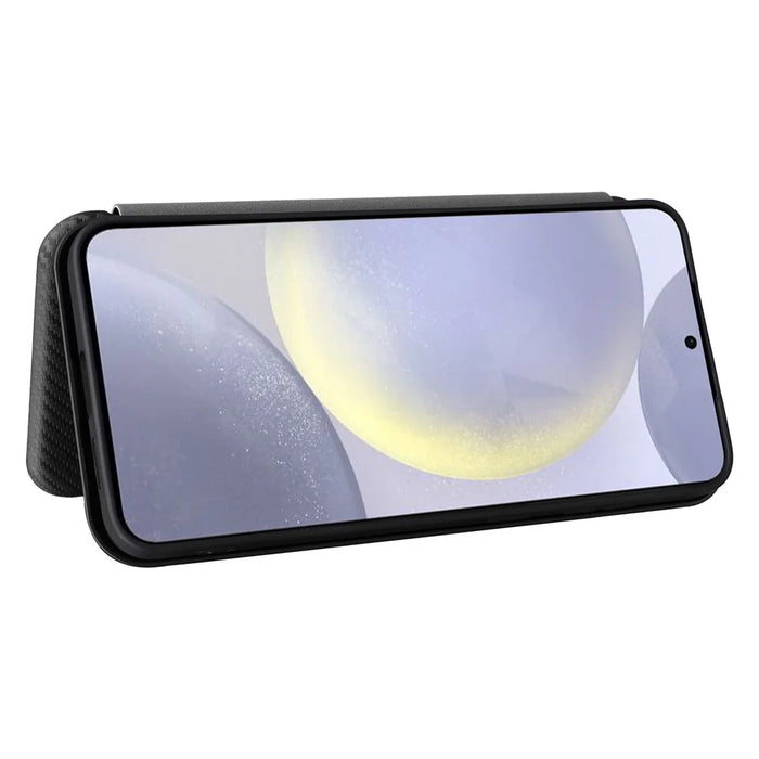 For Samsung Galaxy S25 FE Case Carbon Fiber Texture Drop-Proof PU Leather Phone Cover - Black - 3