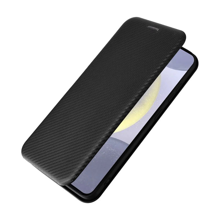For Samsung Galaxy S25 FE Case Carbon Fiber Texture Drop-Proof PU Leather Phone Cover - Black - 4