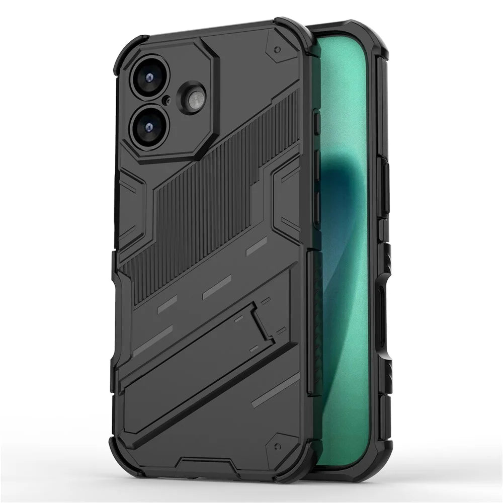 For iPhone 17 Case PC + TPU Shockproof Phone Cover with Kickstand - Black - 1