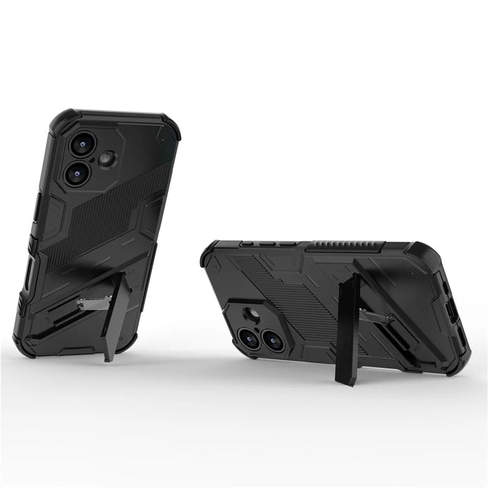 For iPhone 17 Case PC + TPU Shockproof Phone Cover with Kickstand - Black - 2