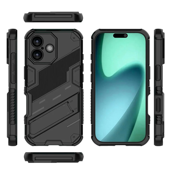For iPhone 17 Case PC + TPU Shockproof Phone Cover with Kickstand - Black - 4