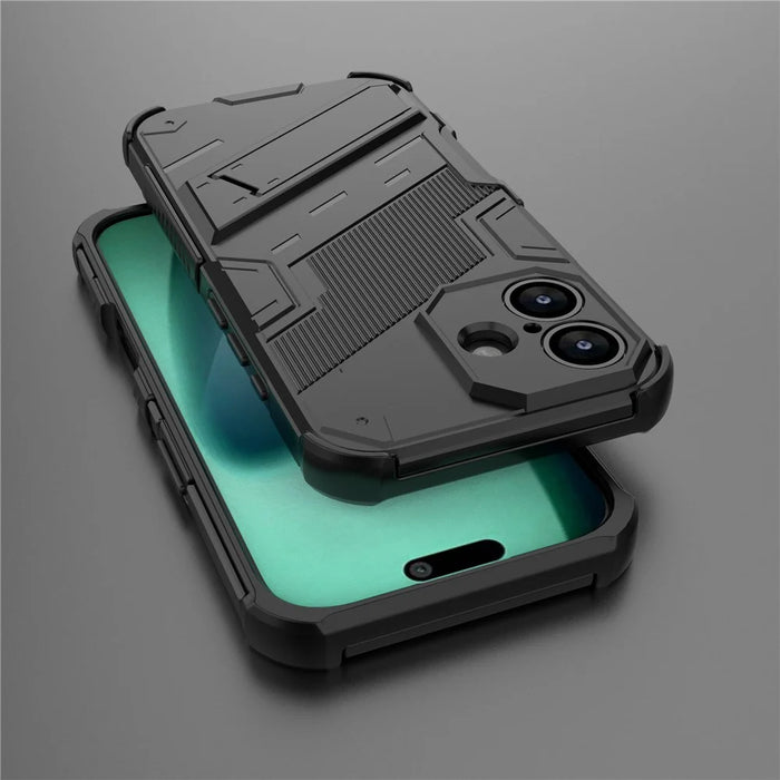 For iPhone 17 Case PC + TPU Shockproof Phone Cover with Kickstand - Black - 6