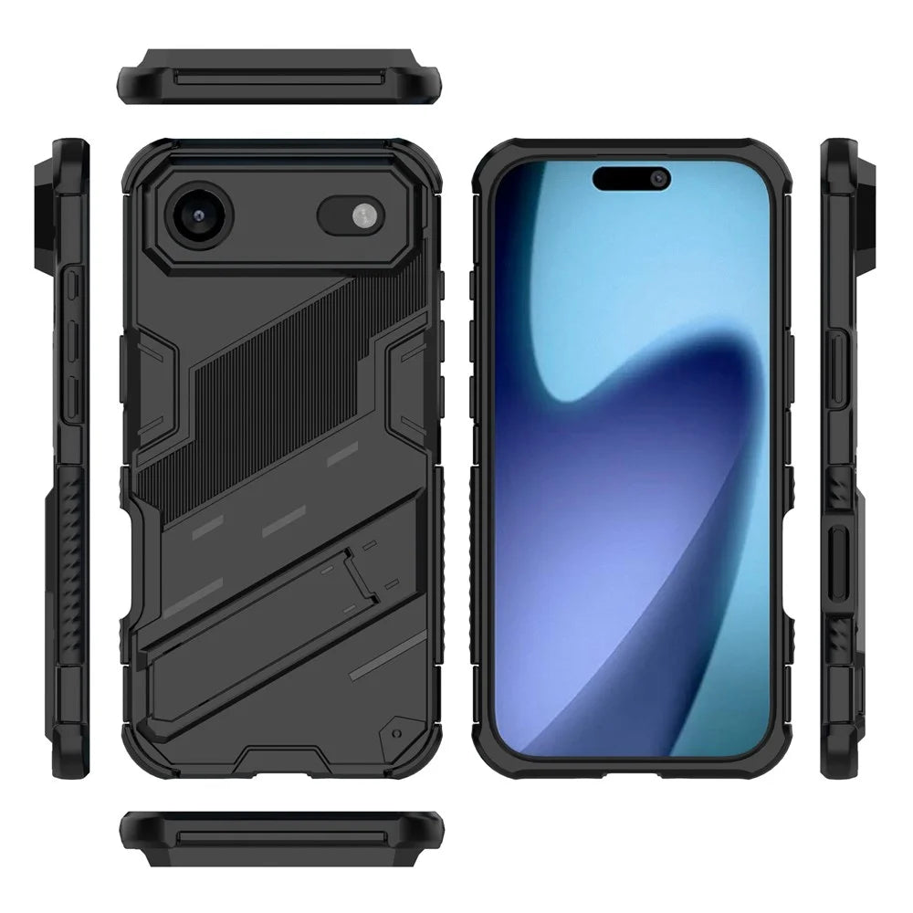 For iPhone Air Case PC + TPU Shockproof Phone Cover with Kickstand - Black - 4
