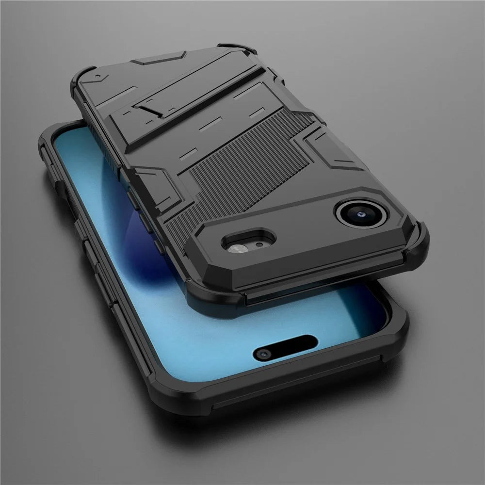 For iPhone Air Case PC + TPU Shockproof Phone Cover with Kickstand - Black - 6