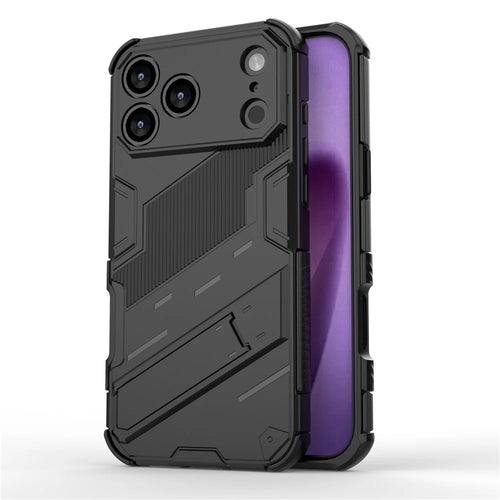 For iPhone 18 Pro / 17 Pro Case PC + TPU Shockproof Phone Cover with Kickstand - Black - 1