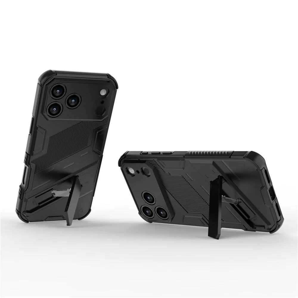 For iPhone 18 Pro / 17 Pro Case PC + TPU Shockproof Phone Cover with Kickstand - Black - 2