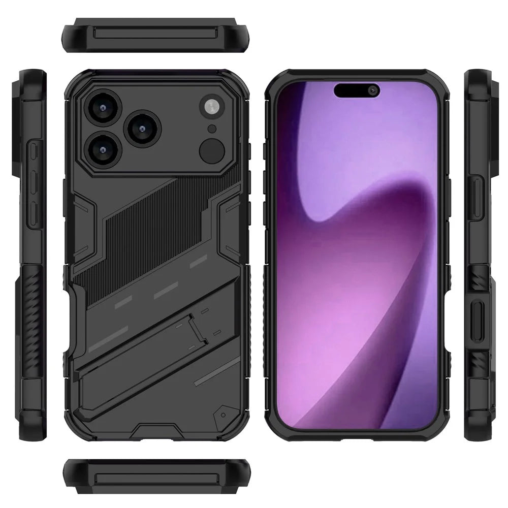 For iPhone 18 Pro / 17 Pro Case PC + TPU Shockproof Phone Cover with Kickstand - Black - 4