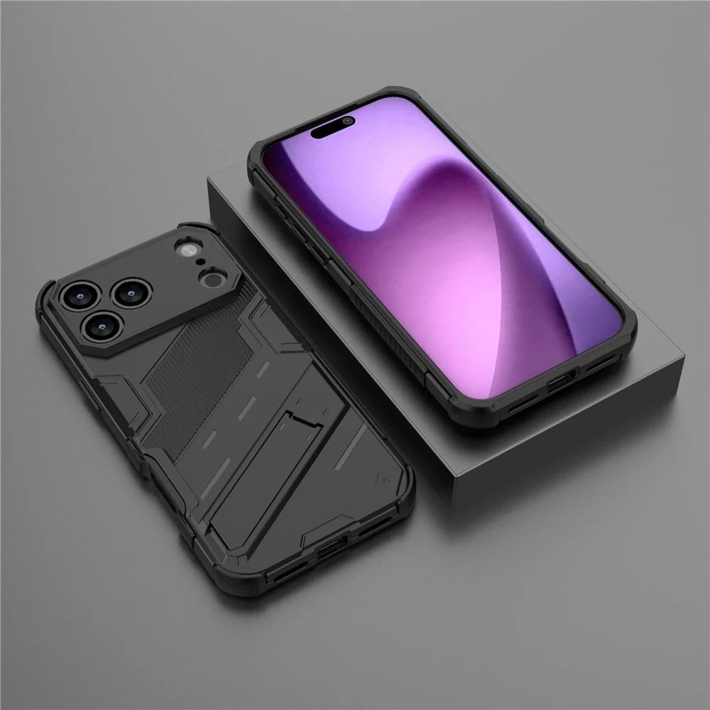 For iPhone 18 Pro / 17 Pro Case PC + TPU Shockproof Phone Cover with Kickstand - Black - 5