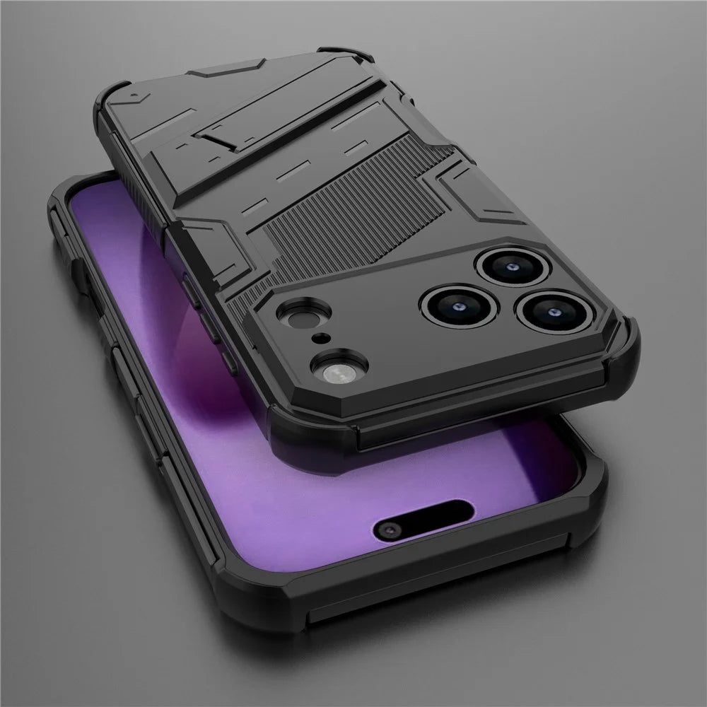 For iPhone 18 Pro / 17 Pro Case PC + TPU Shockproof Phone Cover with Kickstand - Black - 6