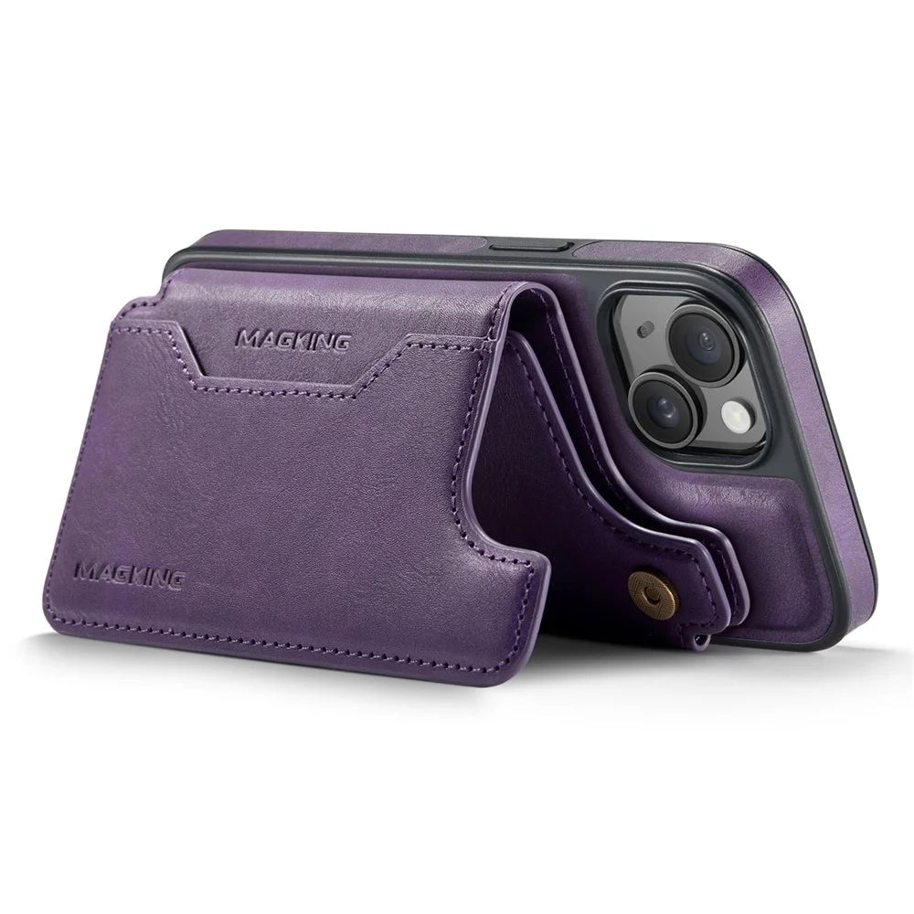 MAGKING K3 Series For iPhone 15 Case Compatible with MagSafe Wallet PC + TPU + PU Phone Cover - Purple - 3