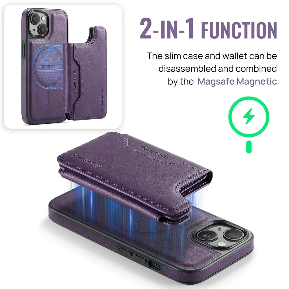 MAGKING K3 Series For iPhone 15 Case Compatible with MagSafe Wallet PC + TPU + PU Phone Cover - Purple - 5