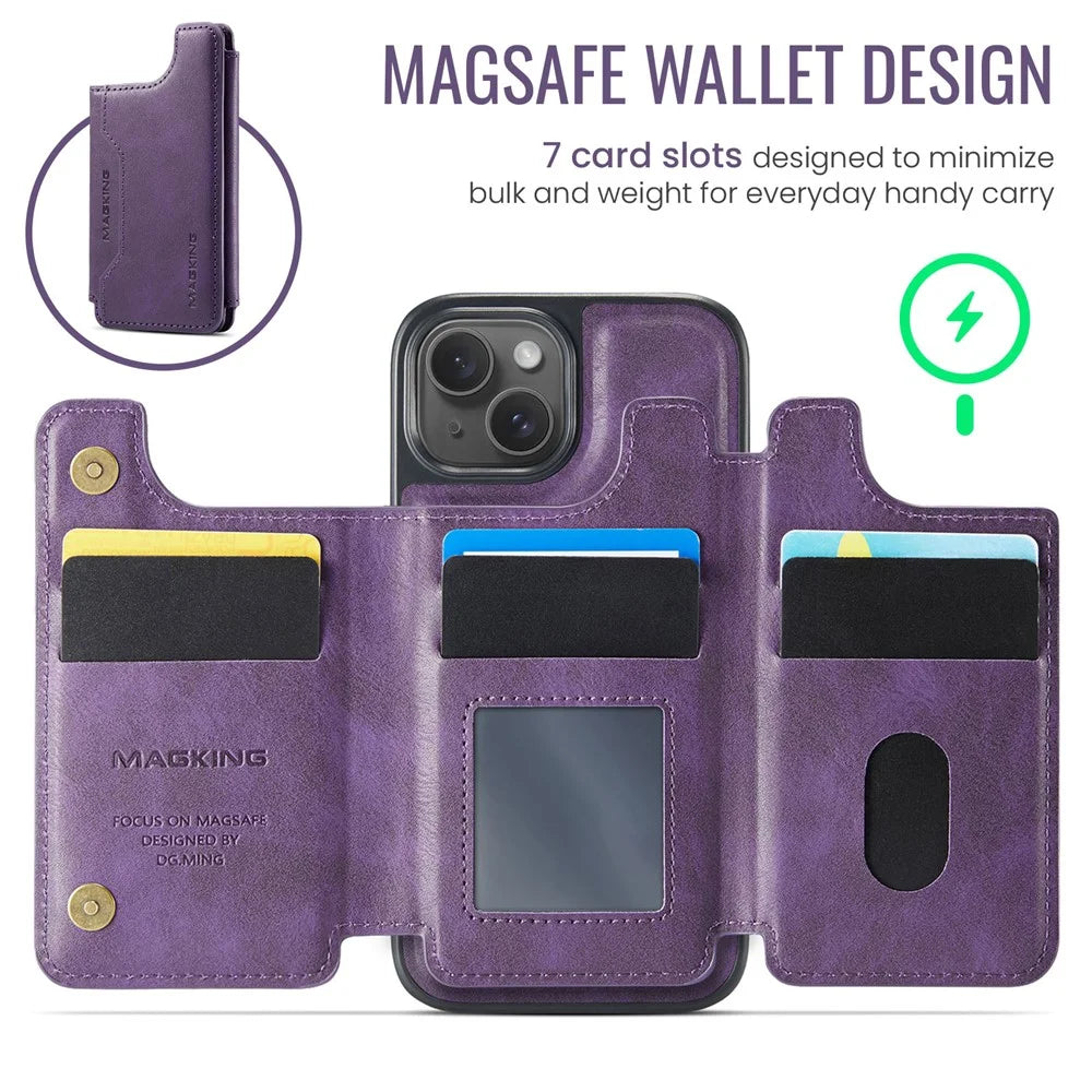 MAGKING K3 Series For iPhone 15 Case Compatible with MagSafe Wallet PC + TPU + PU Phone Cover - Purple - 6