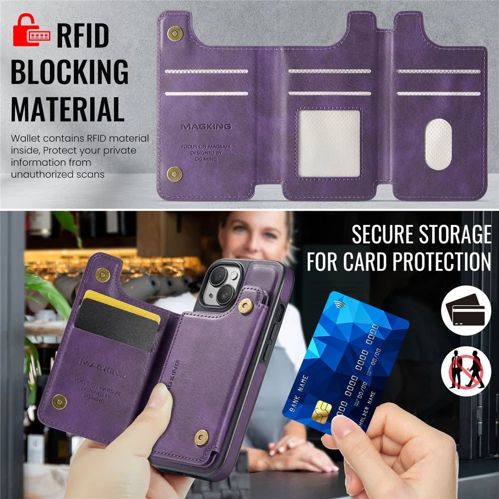 MAGKING K3 Series For iPhone 15 Case Compatible with MagSafe Wallet PC + TPU + PU Phone Cover - Purple - 7