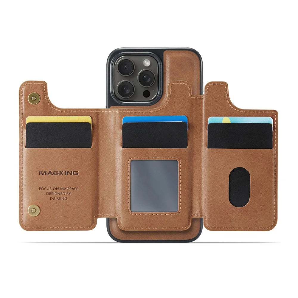 MAGKING K3 Series For iPhone 15 Pro Case Compatible with MagSafe Wallet PC + TPU + PU Phone Cover - Brown - 2