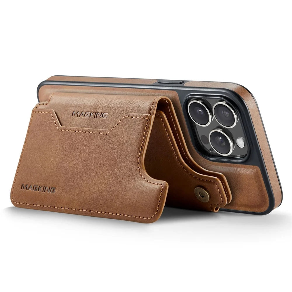 MAGKING K3 Series For iPhone 15 Pro Case Compatible with MagSafe Wallet PC + TPU + PU Phone Cover - Brown - 3