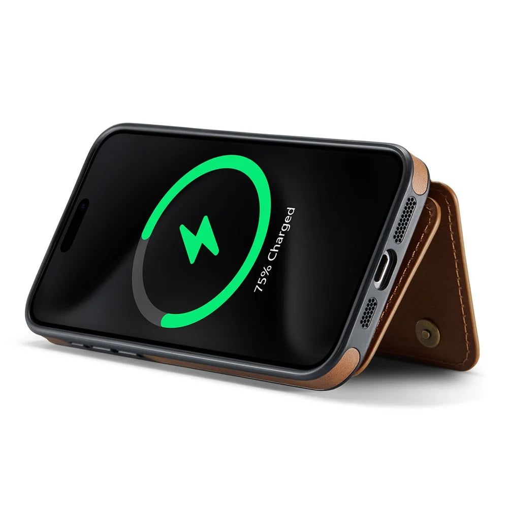 MAGKING K3 Series For iPhone 15 Pro Case Compatible with MagSafe Wallet PC + TPU + PU Phone Cover - Brown - 4