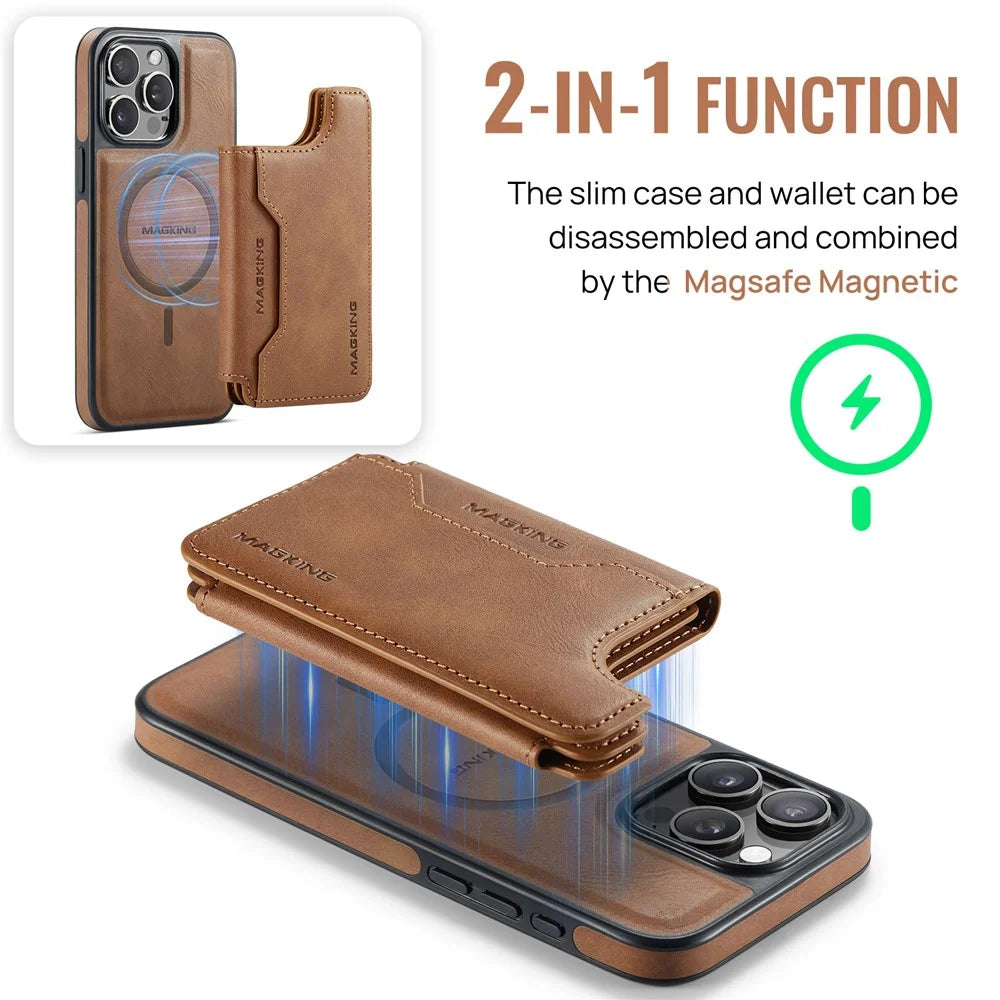 MAGKING K3 Series For iPhone 15 Pro Case Compatible with MagSafe Wallet PC + TPU + PU Phone Cover - Brown - 5