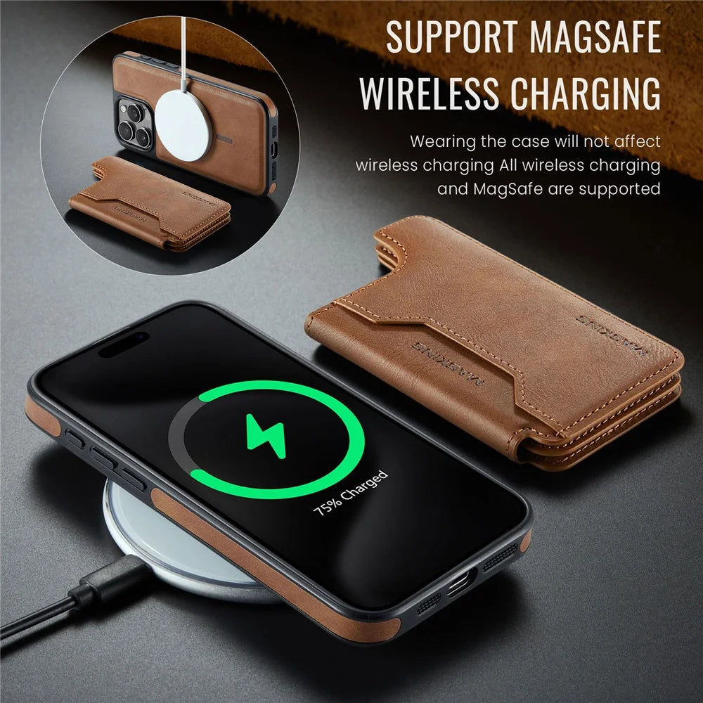 MAGKING K3 Series For iPhone 15 Pro Case Compatible with MagSafe Wallet PC + TPU + PU Phone Cover - Brown - 7