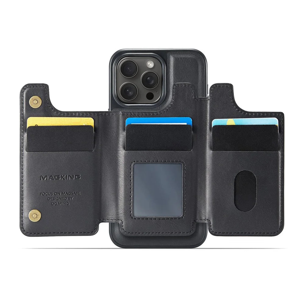MAGKING K3 Series For iPhone 15 Pro Max Case Compatible with MagSafe Wallet PC + TPU + PU Phone Cover - Black - 2
