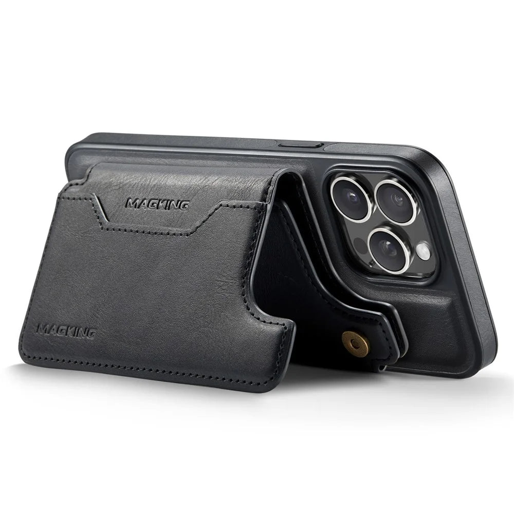 MAGKING K3 Series For iPhone 15 Pro Max Case Compatible with MagSafe Wallet PC + TPU + PU Phone Cover - Black - 3