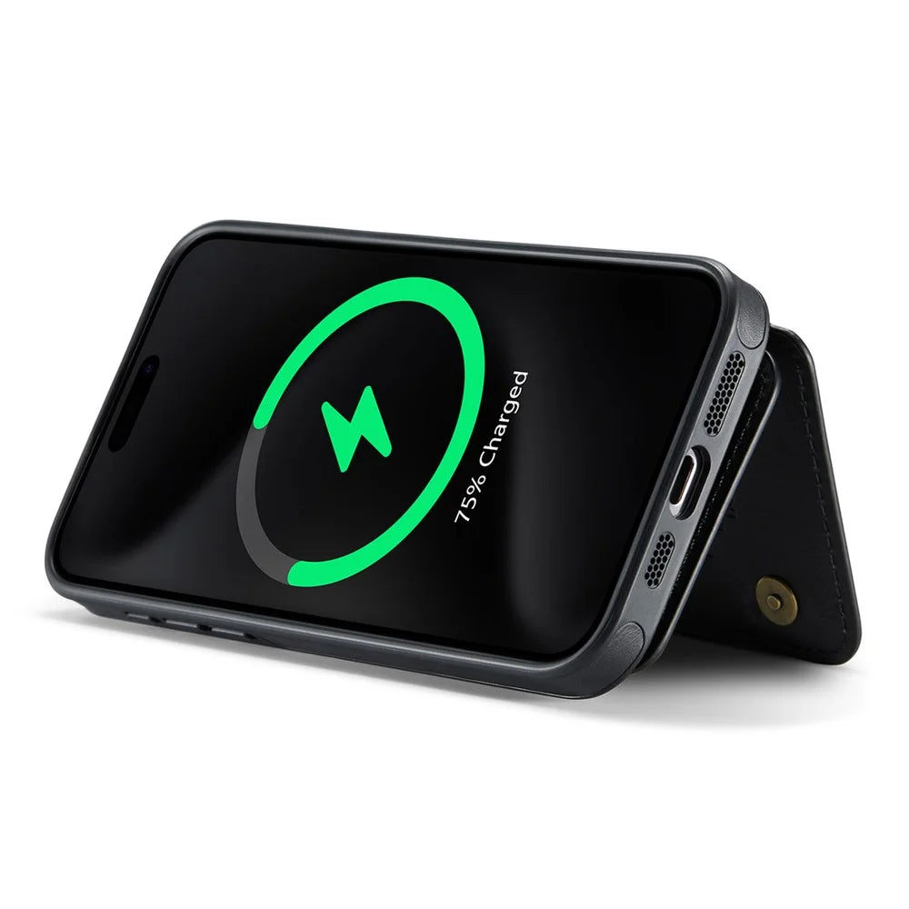 MAGKING K3 Series For iPhone 15 Pro Max Case Compatible with MagSafe Wallet PC + TPU + PU Phone Cover - Black - 4