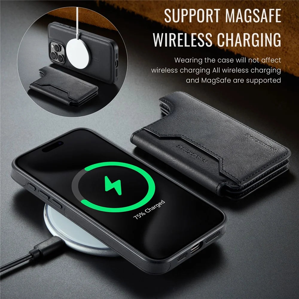 MAGKING K3 Series For iPhone 15 Pro Max Case Compatible with MagSafe Wallet PC + TPU + PU Phone Cover - Black - 7