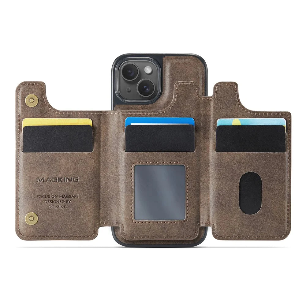 MAGKING K3 Series For iPhone 14 Case Compatible with MagSafe Wallet PC + TPU + PU Phone Cover - Coffee - 2