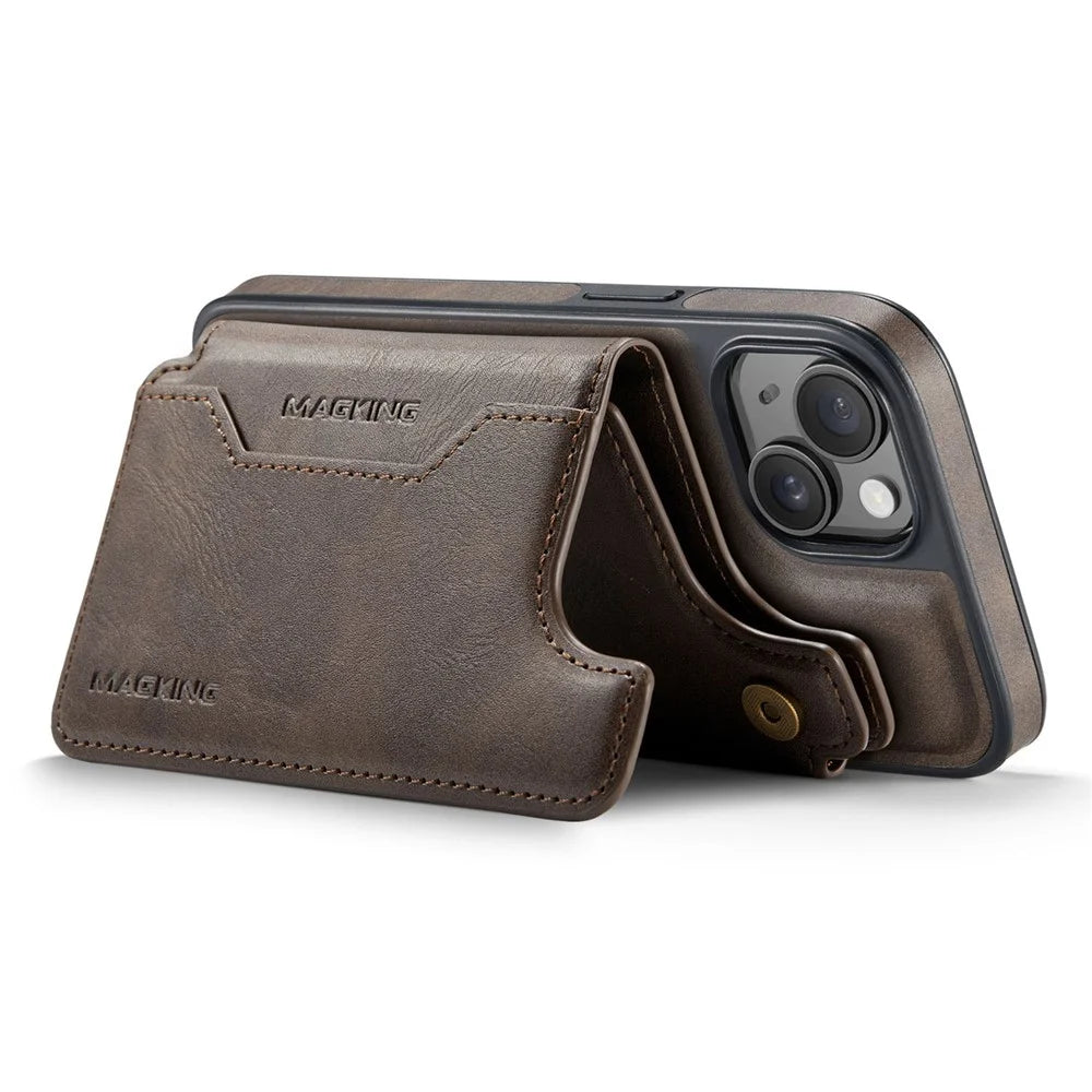 MAGKING K3 Series For iPhone 14 Case Compatible with MagSafe Wallet PC + TPU + PU Phone Cover - Coffee - 3