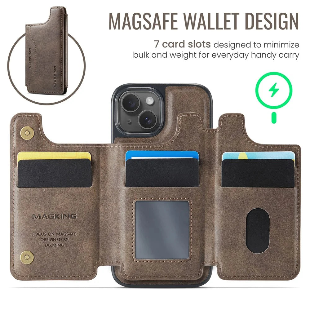 MAGKING K3 Series For iPhone 14 Case Compatible with MagSafe Wallet PC + TPU + PU Phone Cover - Coffee - 5