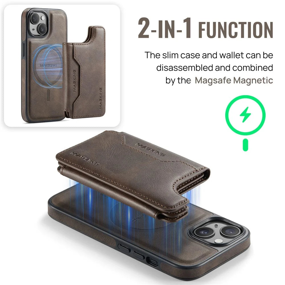 MAGKING K3 Series For iPhone 14 Case Compatible with MagSafe Wallet PC + TPU + PU Phone Cover - Coffee - 6